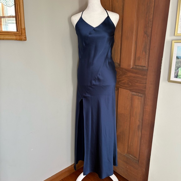 House of Harlow 1960 Dresses & Skirts - NEW House of Harlow Small S Strappy Open Back High Slit Satin Midi Navy Dress